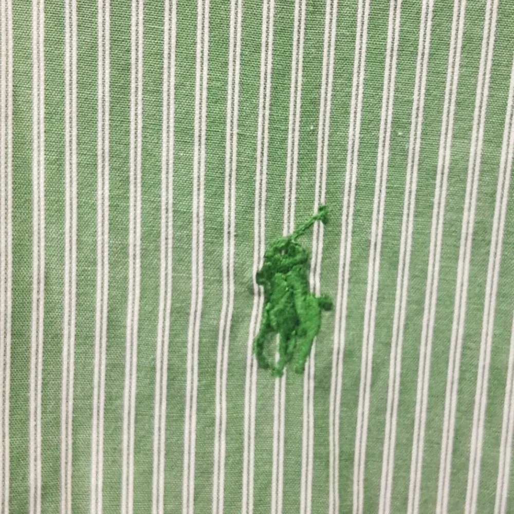 Ralph Lauren Yarmouth Mens 17.5 Green Striped 36/37 Button Down Shirt Preppy